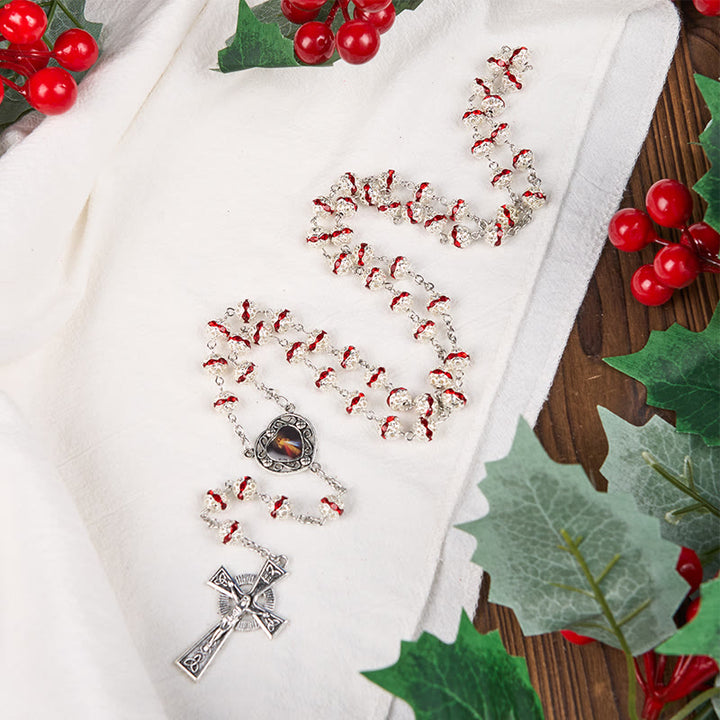 Christianartworkshop Rosenkranz mit Göttlicher Barmherzigkeit und Kruzifix, 8 mm rund, rote Metalllegierung
