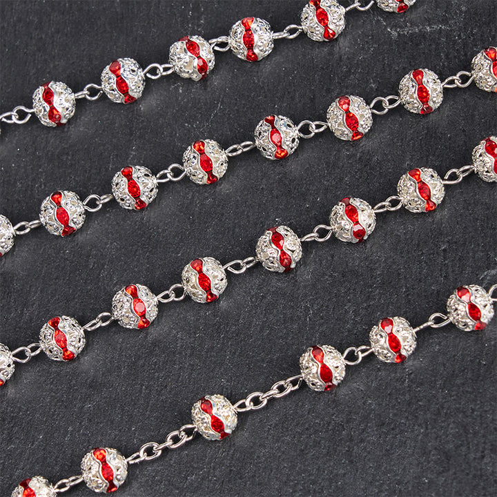 Christianartworkshop Rosenkranz mit Göttlicher Barmherzigkeit und Kruzifix, 8 mm rund, rote Metalllegierung