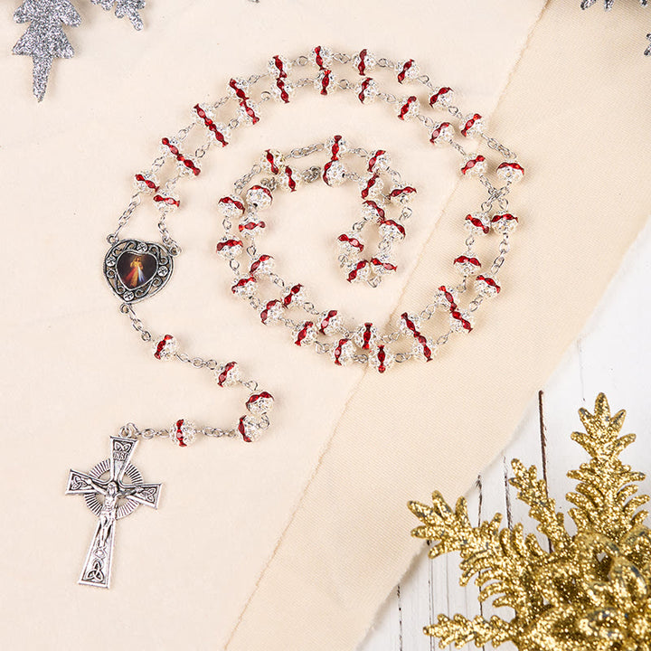 Christianartworkshop Rosenkranz mit Göttlicher Barmherzigkeit und Kruzifix, 8 mm rund, rote Metalllegierung
