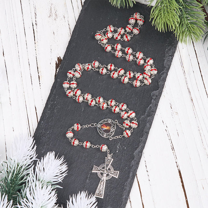 Christianartworkshop Rosenkranz mit Göttlicher Barmherzigkeit und Kruzifix, 8 mm rund, rote Metalllegierung