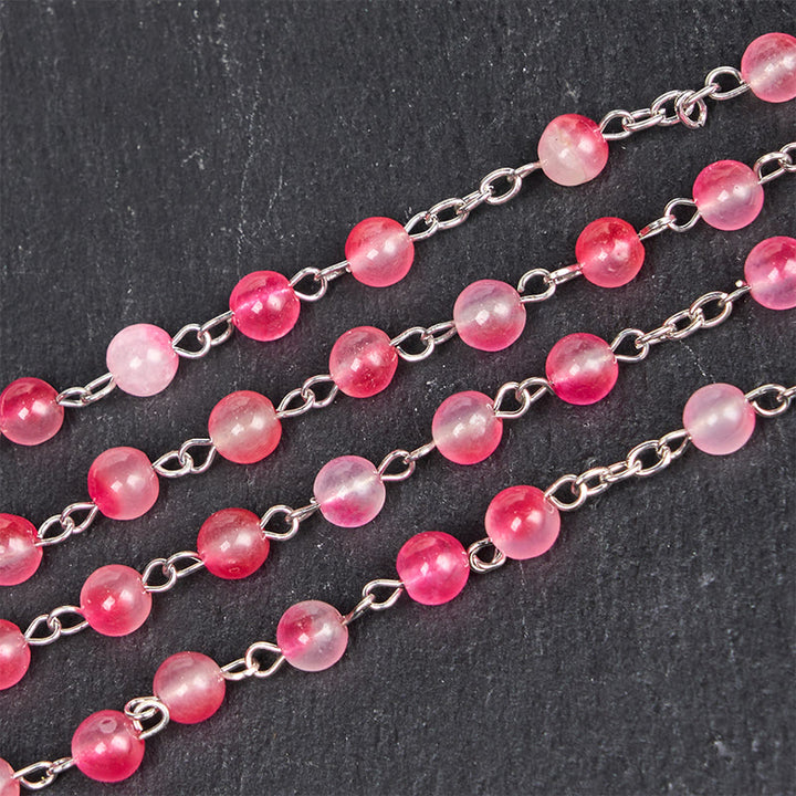 Christianartworkshop Rosenkranzkette Jungfrau Maria & Kruzifix aus 8 mm runder rosa Achatlegierung