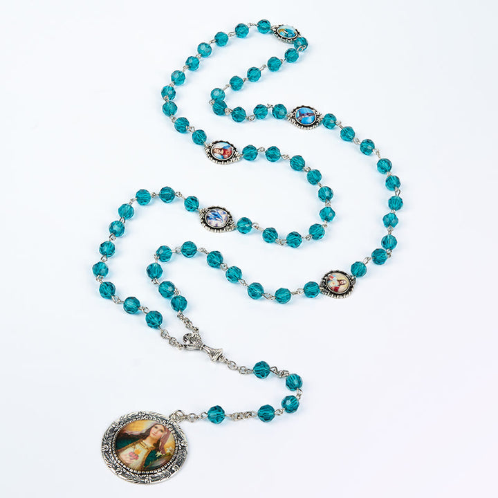 Christianartworkshop Rosenkranz mit Kette aus blauem Glas und Legierung, Heiliges Herz Jesu und Unbeflecktes Herz Mariens, 8 mm