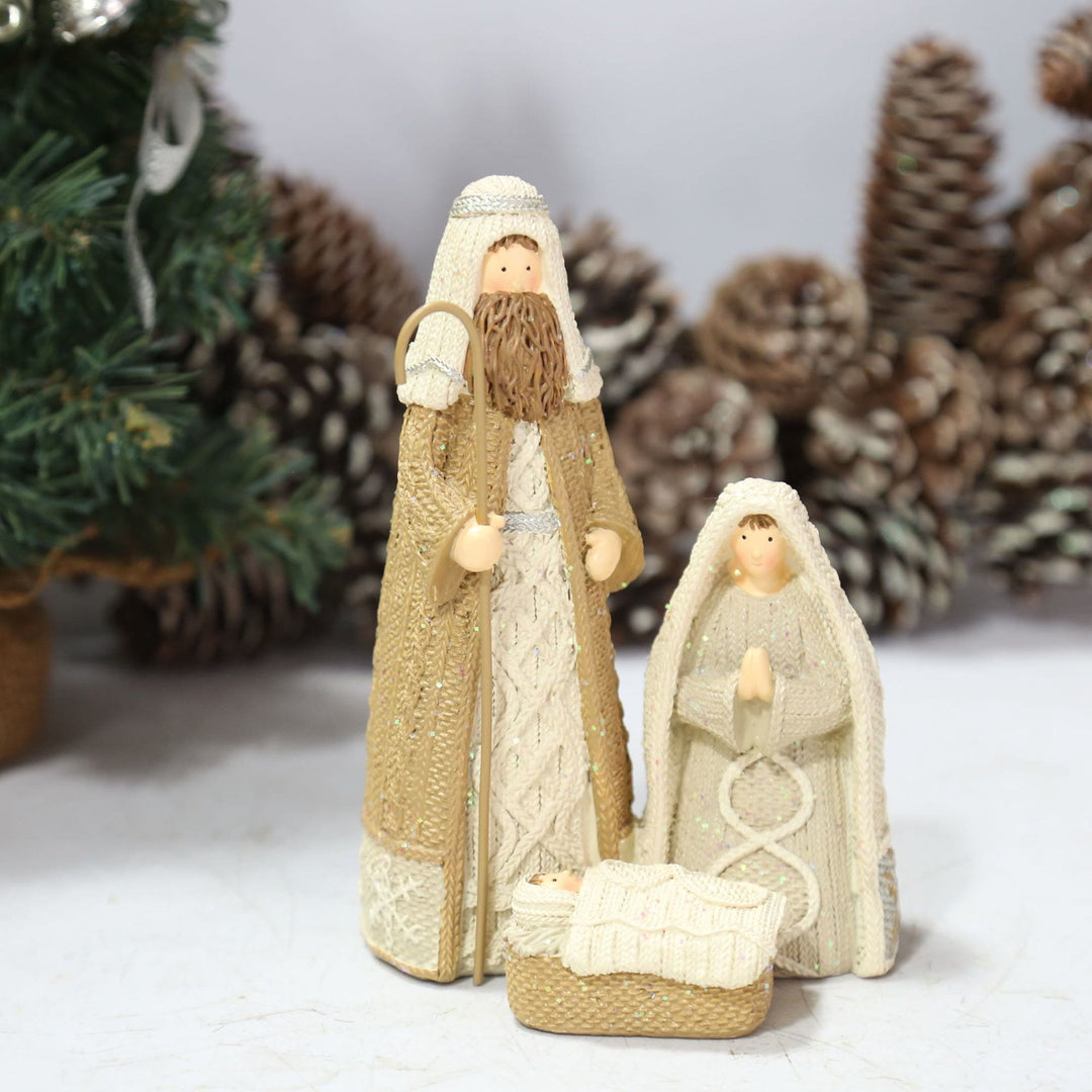 Christianartworkshop Figur der Heiligen Familie im klassischen Stil, Kunstharz, Strickeffekt, Schreibtischdekoration, Ornament
