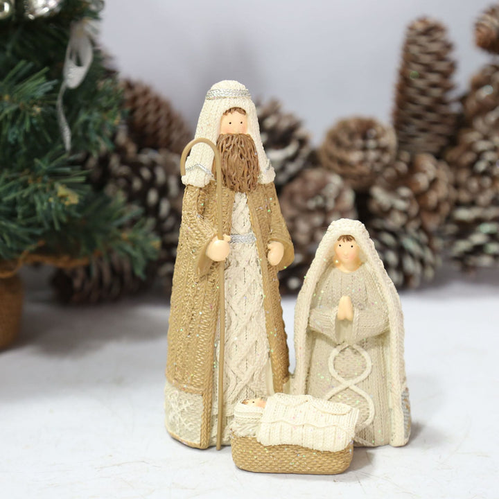 Christianartworkshop Figur der Heiligen Familie im klassischen Stil, Kunstharz, Strickeffekt, Schreibtischdekoration, Ornament