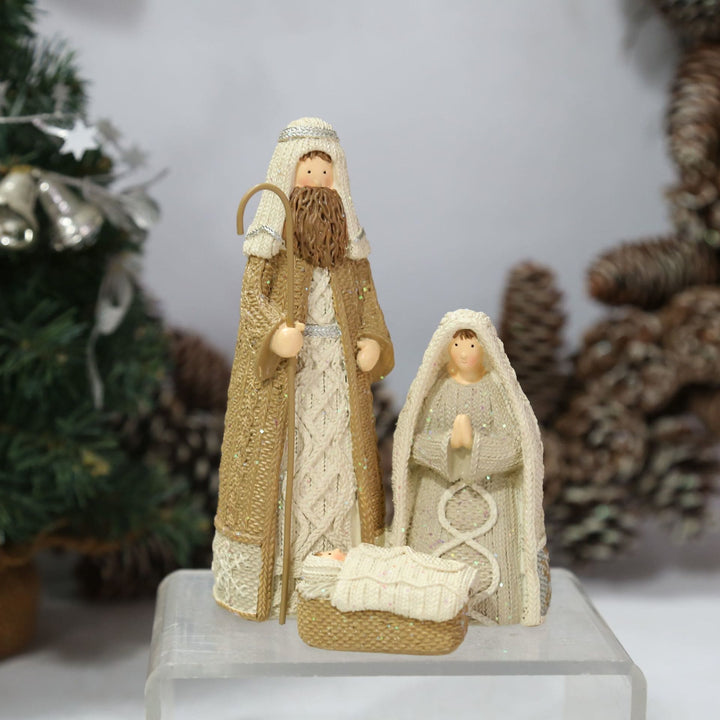 Christianartworkshop Figur der Heiligen Familie im klassischen Stil, Kunstharz, Strickeffekt, Schreibtischdekoration, Ornament