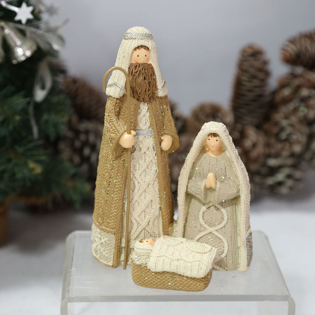 Christianartworkshop Figur der Heiligen Familie im klassischen Stil aus Kunstharz mit Strickeffekt, Schreibtischdekoration, Ornament - Harz - image 0