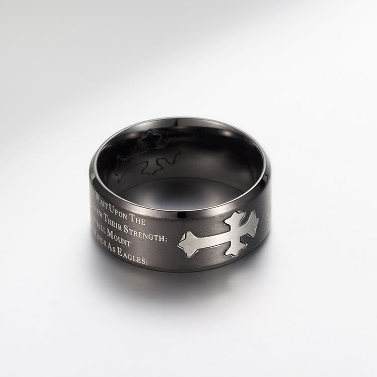 Christianartworkshop Moderner Ring mit eingraviertem Kreuz für Glauben und Stärke