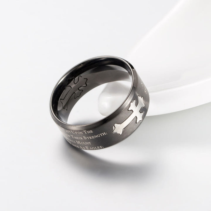 Christianartworkshop Moderner Ring mit eingraviertem Kreuz für Glauben und Stärke