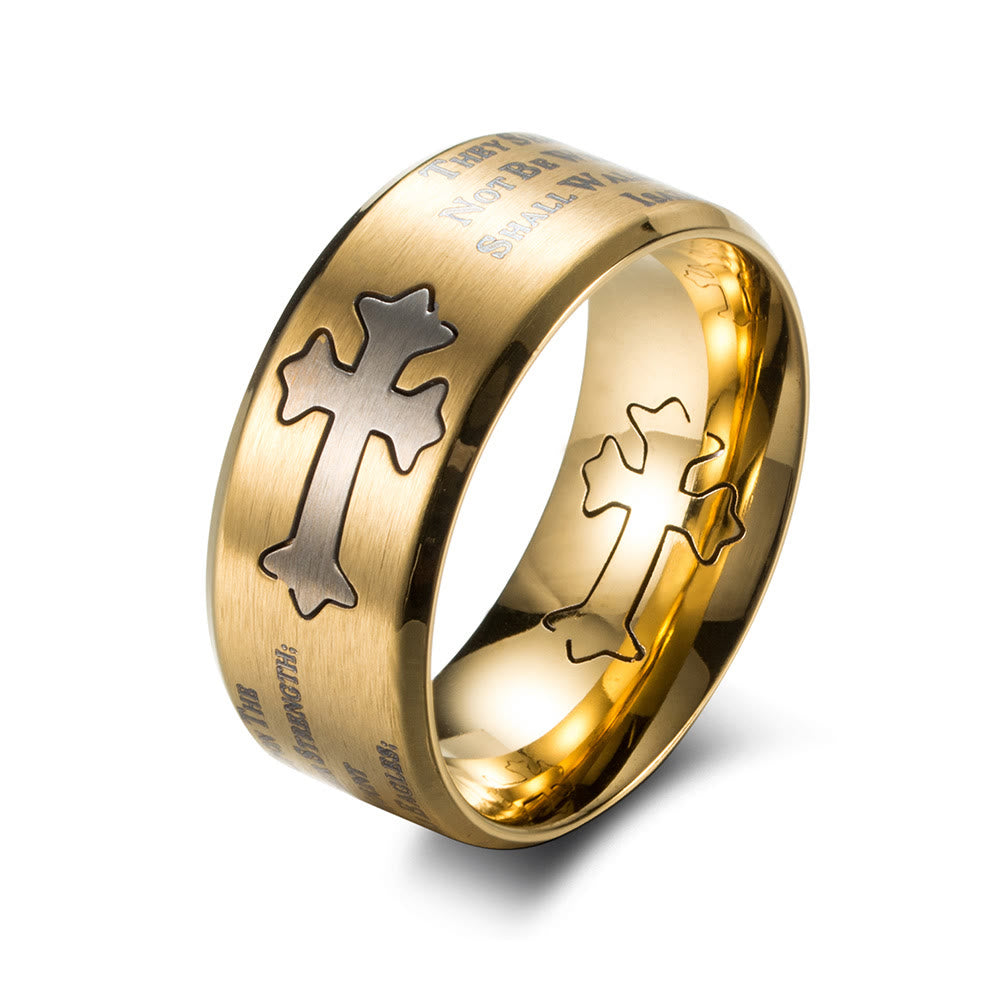 Christianartworkshop Moderner Ring mit graviertem Glaubens- und Stärke-Kreuz - Gold - US 12 - image 0