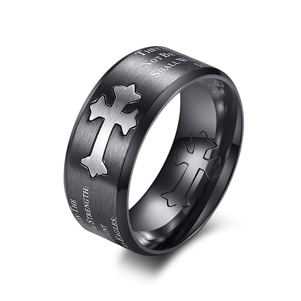 Christianartworkshop Moderner Ring mit graviertem Glaubens- und Stärke-Kreuz - Schwarz - US 12 - image 3