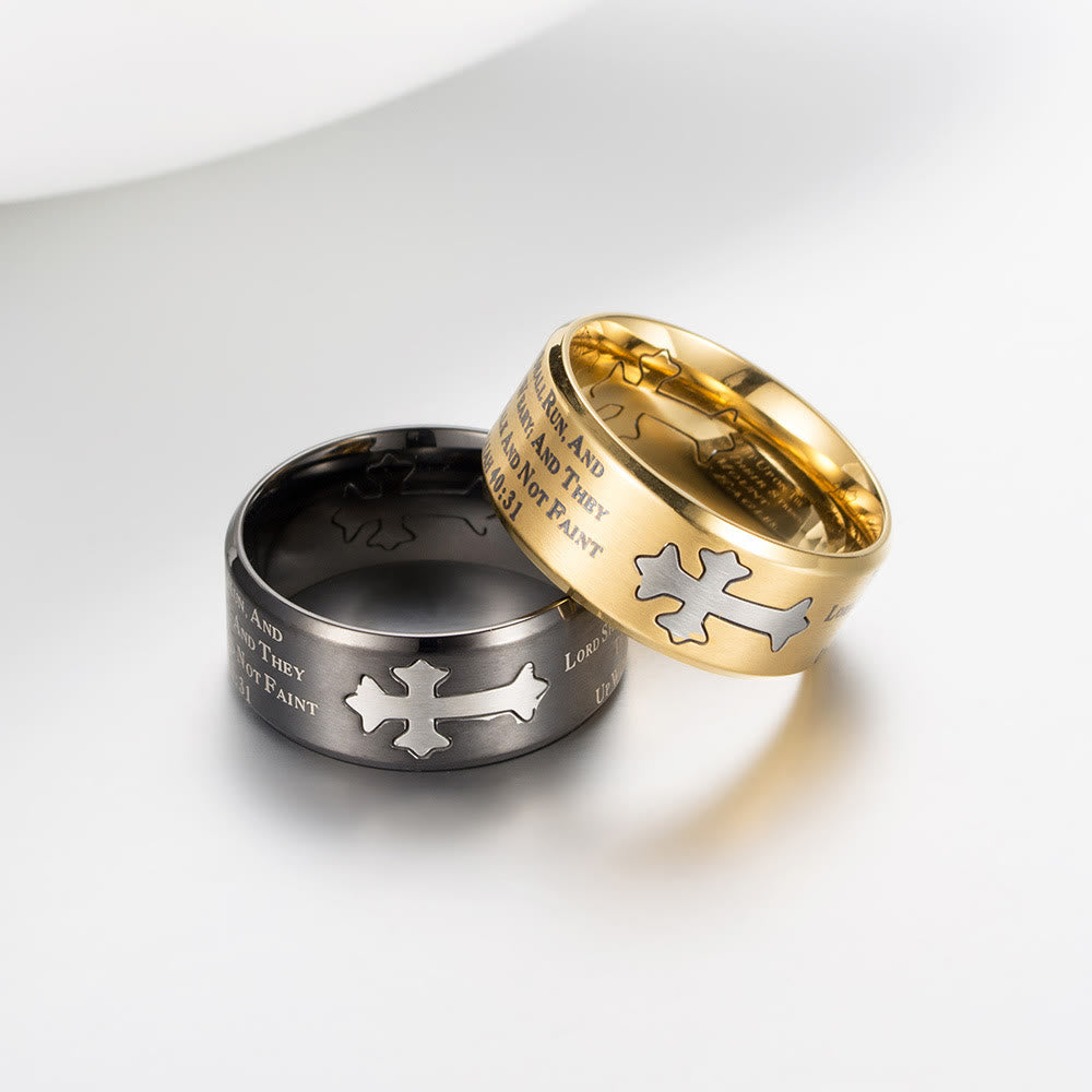 Christianartworkshop Moderner Ring mit eingraviertem Kreuz für Glauben und Stärke