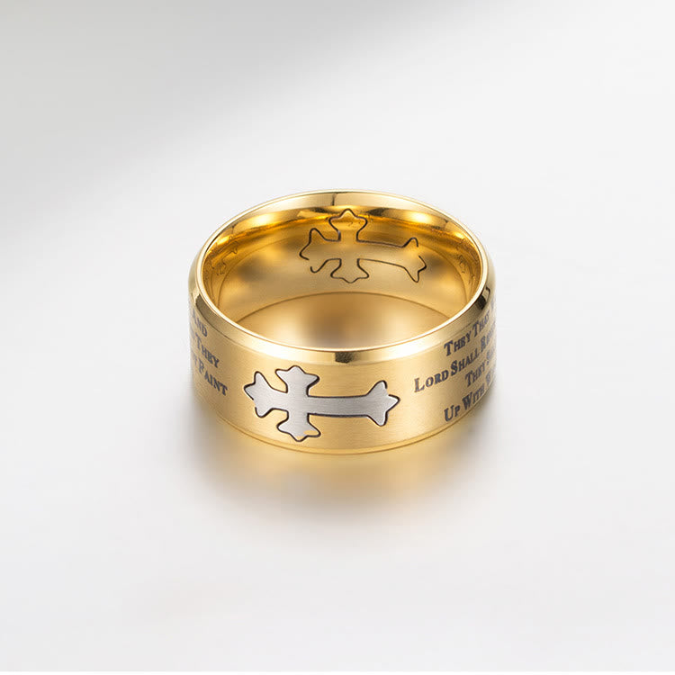 Christianartworkshop Moderner Ring mit graviertem Glaubens- und Stärke-Kreuz - image 1