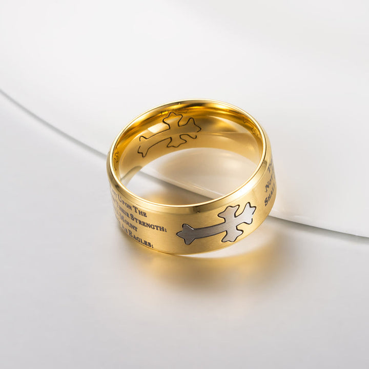 Christianartworkshop Moderner Ring mit eingraviertem Kreuz für Glauben und Stärke