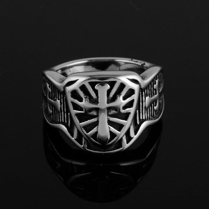 Christianartworkshop Moderner Schildkreuz-Ring mit göttlichem Schutz