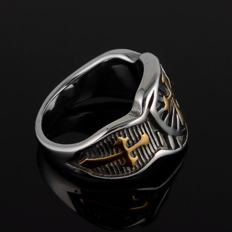 Christianartworkshop Moderner Schildkreuz-Ring mit göttlichem Schutz