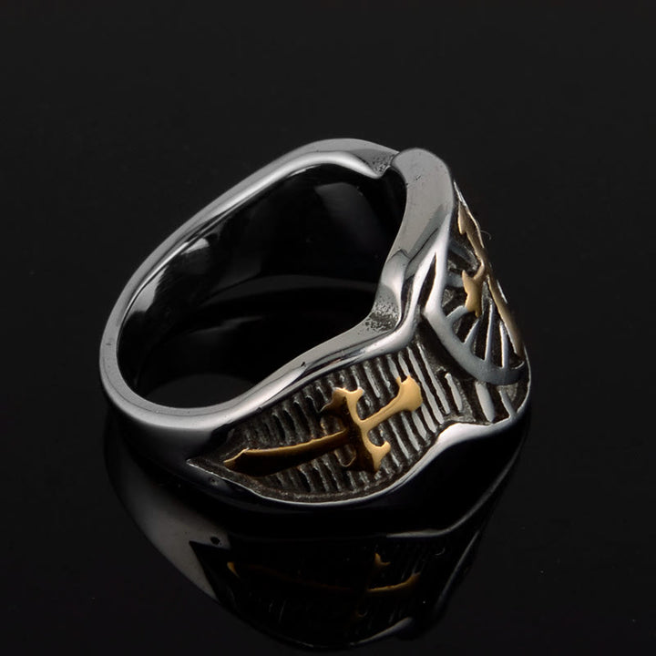 Christianartworkshop Moderner Schildkreuz-Ring mit göttlichem Schutz