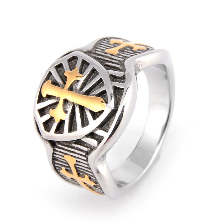 Christianartworkshop Moderner Schildkreuzring zum göttlichen Schutz - Silber & Gold - US 13 - image 3