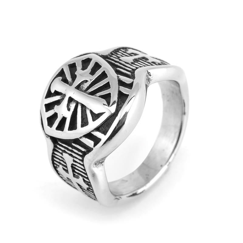 Christianartworkshop Moderner Schildkreuz-Ring mit göttlichem Schutz