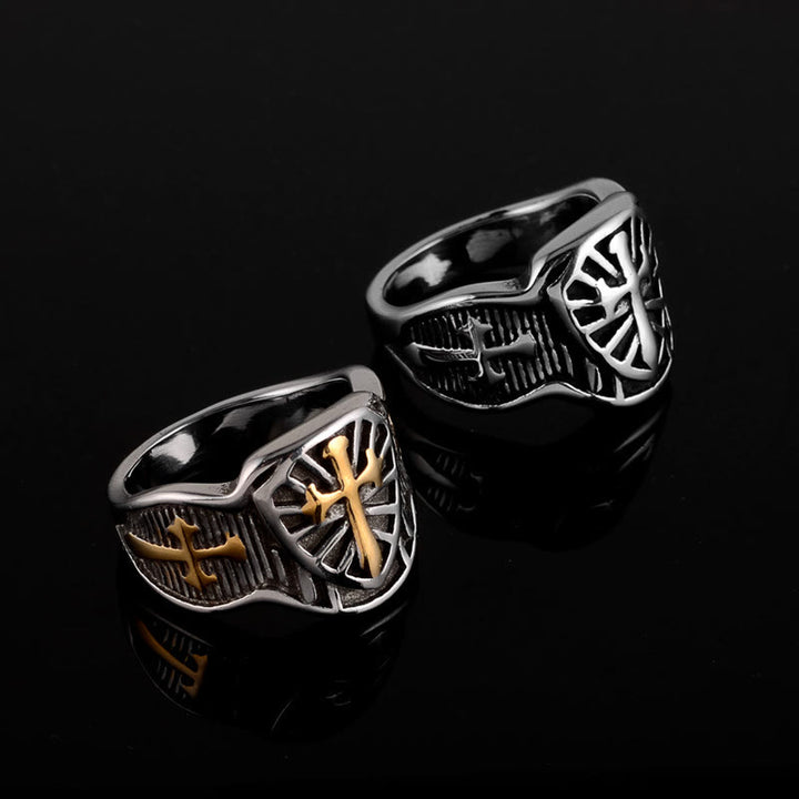 Christianartworkshop Moderner Schildkreuz-Ring mit göttlichem Schutz