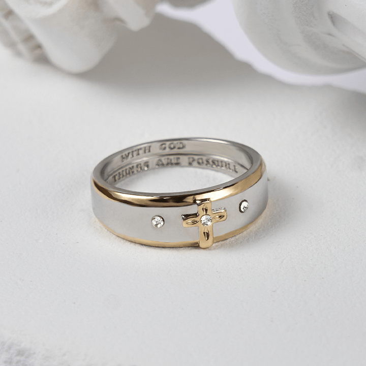 Christianartworkshop Moderner zweifarbiger Goldlegierungsring mit Kreuz - US 13 - image 0