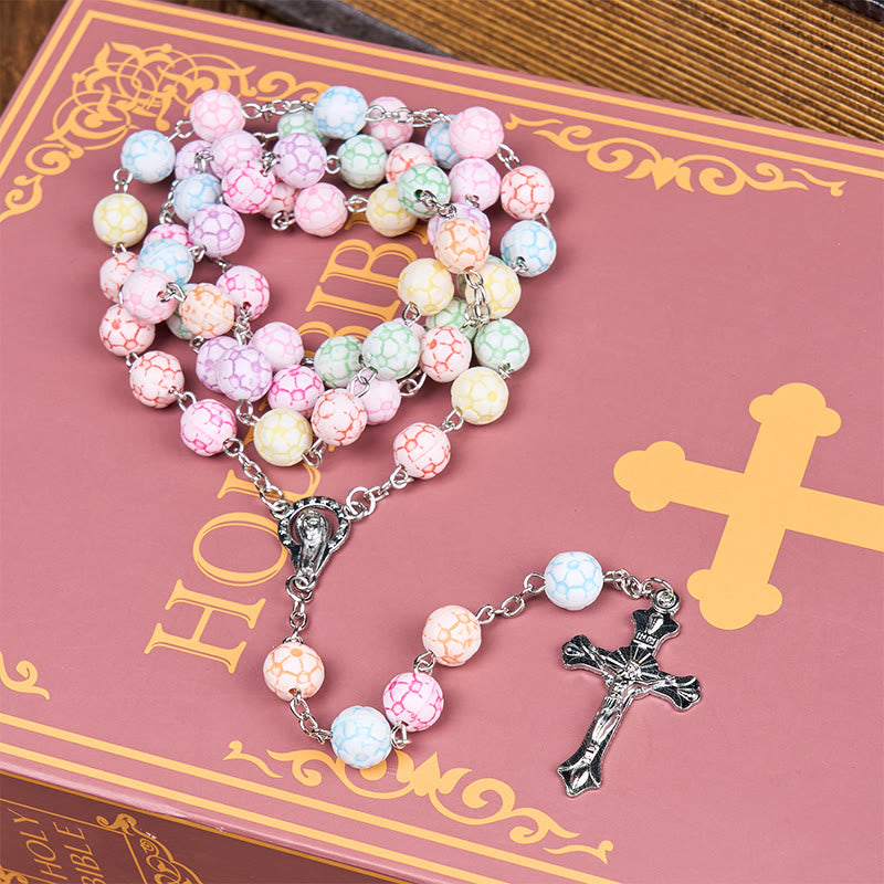 Christianartworkshop Rosenkranzkette mit Jungfrau Maria und Kruzifix, rund, 8 mm, mehrfarbig, Polymer-Ton-Legierung