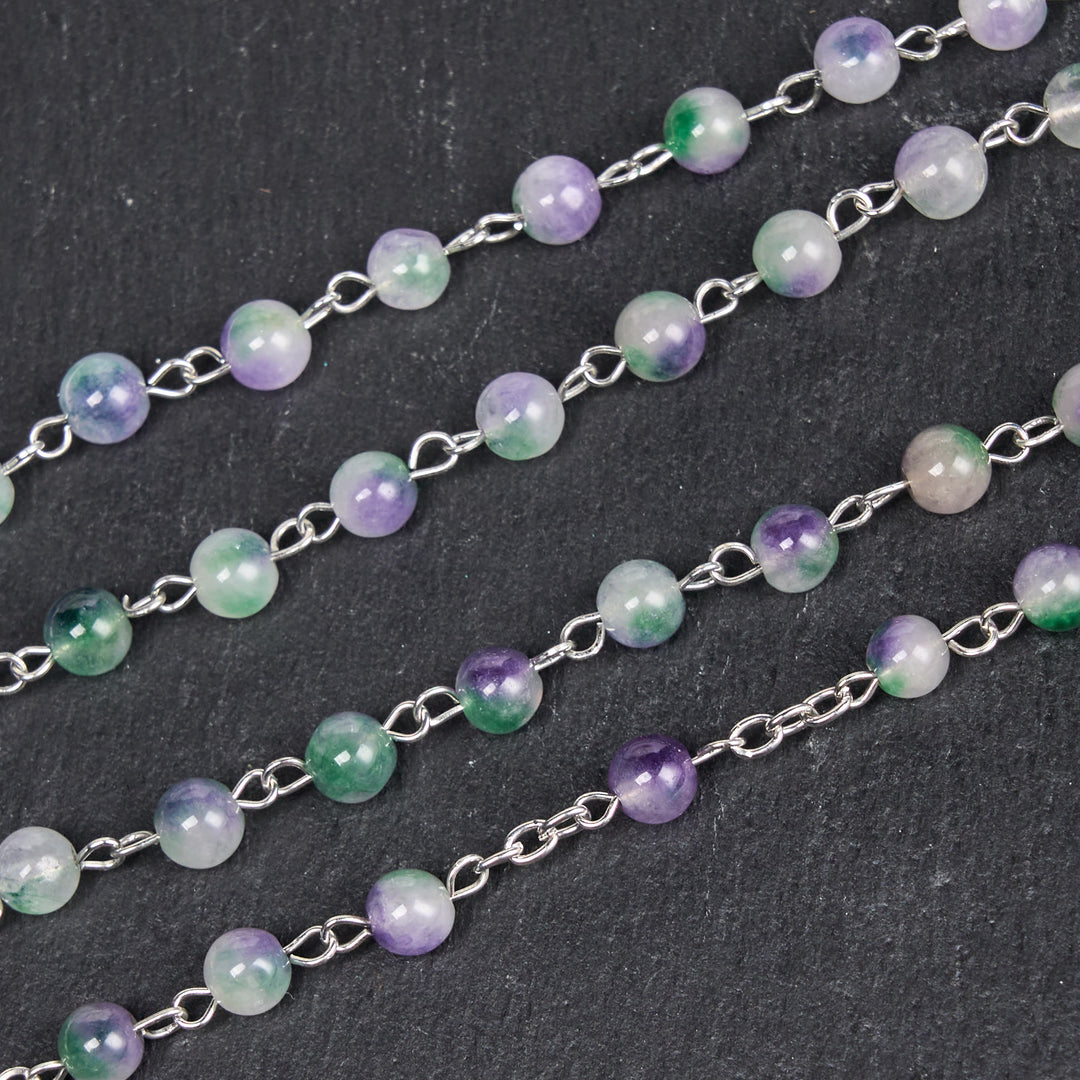Christianartworkshop Rosenkranzkette Jungfrau Maria & Kruzifix aus 6 mm runder violett-grüner Achatlegierung