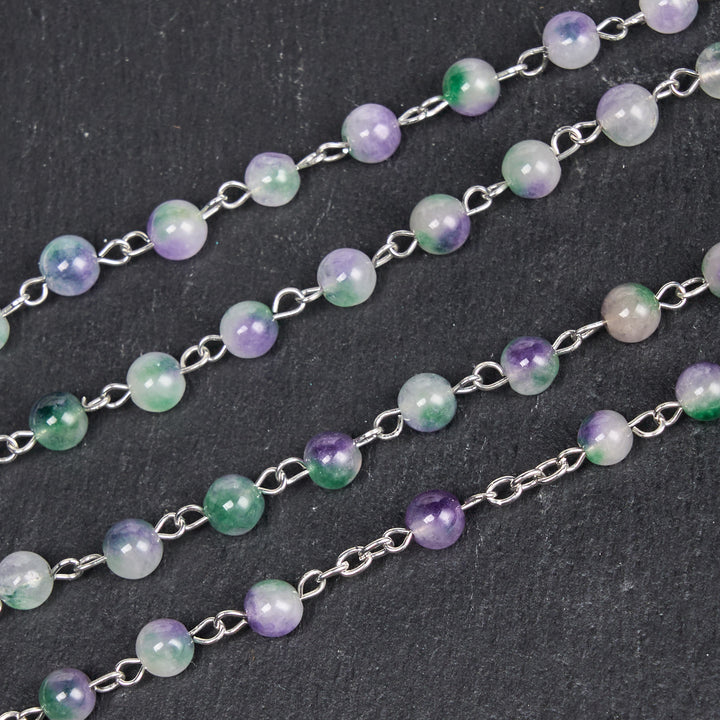 Christianartworkshop Rosenkranzkette Jungfrau Maria & Kruzifix aus 6 mm runder violett-grüner Achatlegierung