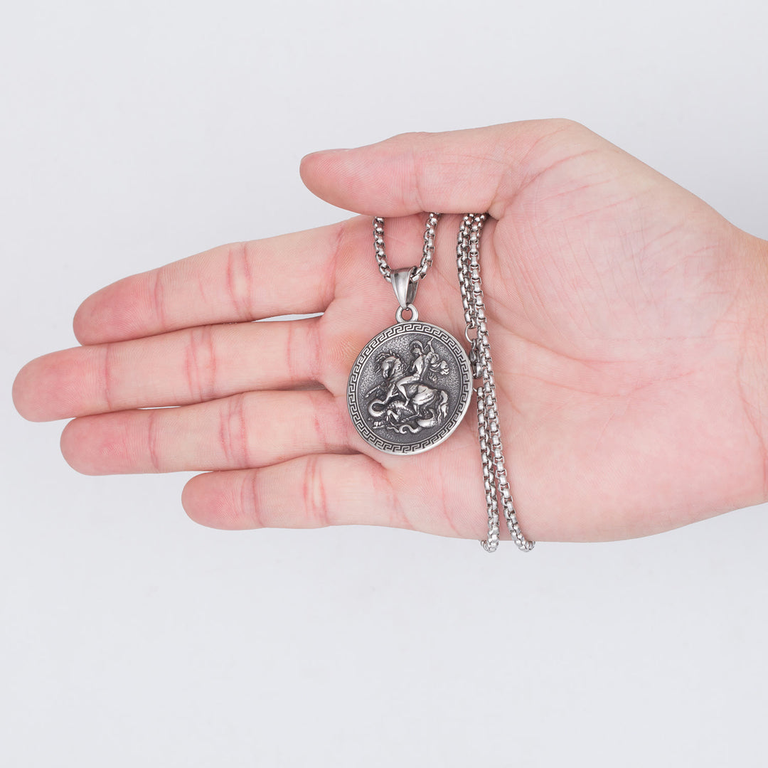 Christianartworkshop Halskette mit Anhänger St. Georg Drachentöter im klassischen Stil