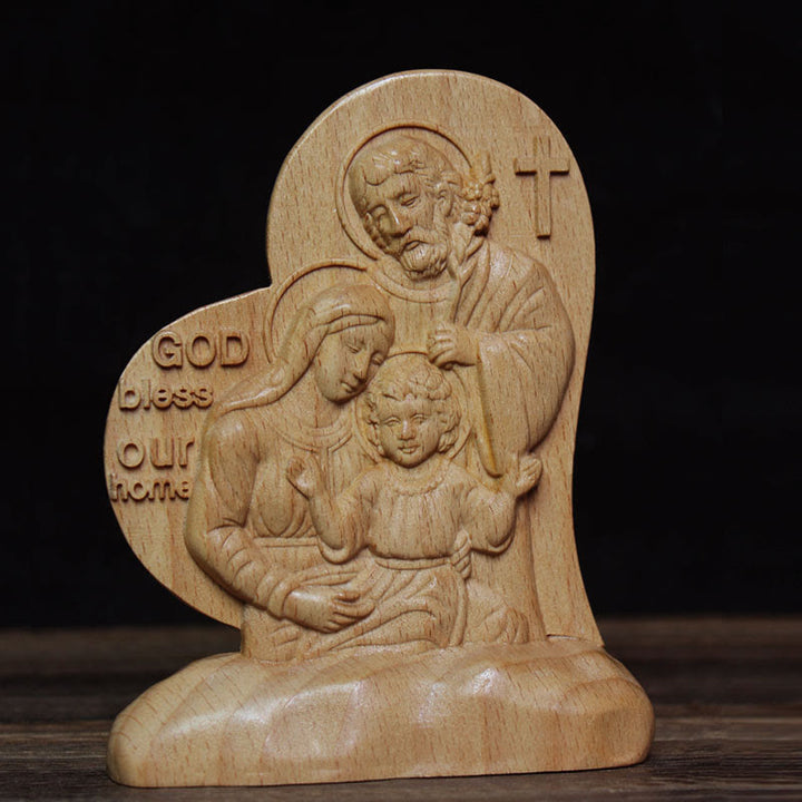 Christianartworkshop Segensstatue der Heiligen Familie aus Holz im klassischen Stil, Schreibtisch-Dekoration, Ornament