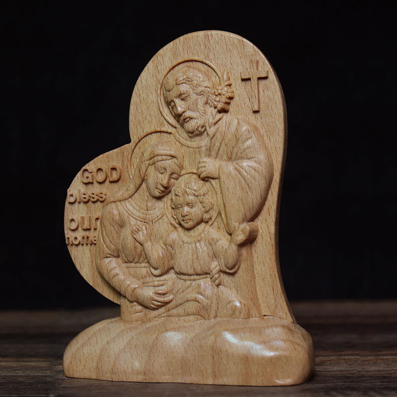 Christianartworkshop Segensstatue der Heiligen Familie im klassischen Stil aus Holz, Schreibtischdekoration, Ornament - Holz - image 0