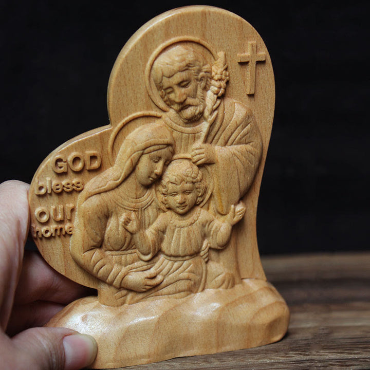 Christianartworkshop Segensstatue der Heiligen Familie aus Holz im klassischen Stil, Schreibtisch-Dekoration, Ornament