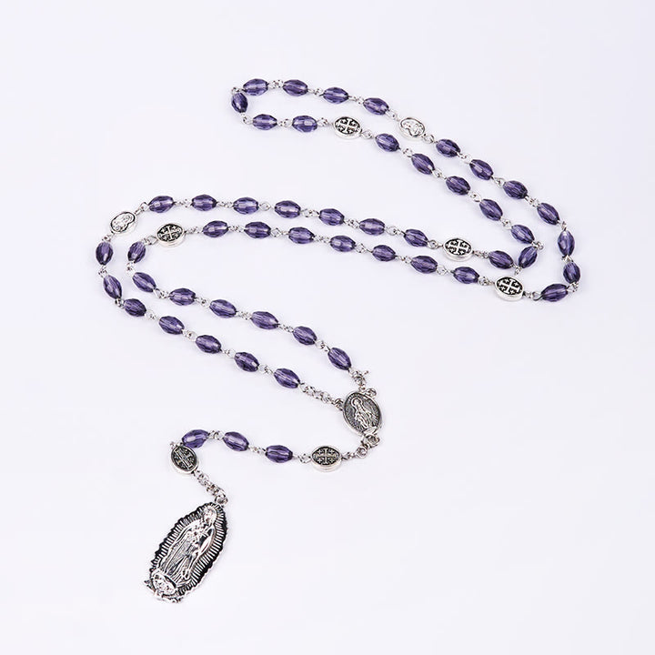 Christianartworkshop Wundertätige Medaille & Unsere Liebe Frau von Guadalupe, 6 x 8 mm, oval, violett, Kristalllegierung, Rosenkranz