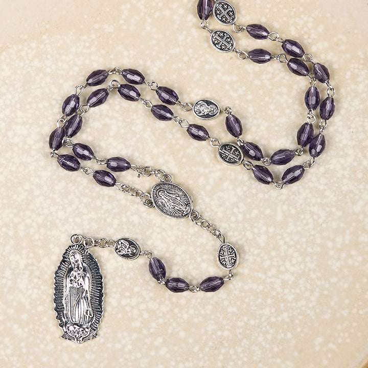 Christianartworkshop Wundertätige Medaille & Unsere Liebe Frau von Guadalupe, 6 x 8 mm, oval, violett, Kristalllegierung, Rosenkranz