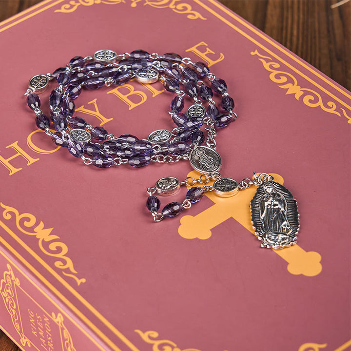 Christianartworkshop Wundertätige Medaille & Unsere Liebe Frau von Guadalupe, 6 x 8 mm, oval, violett, Kristalllegierung, Rosenkranz - image 4