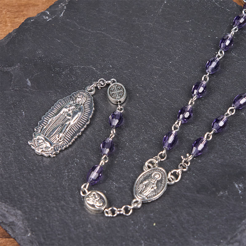 Christianartworkshop Wundertätige Medaille & Unsere Liebe Frau von Guadalupe, 6 x 8 mm, oval, violett, Kristalllegierung, Rosenkranz