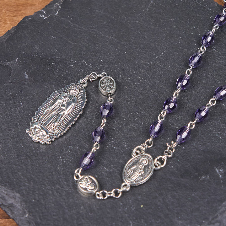 Christianartworkshop Wundertätige Medaille & Unsere Liebe Frau von Guadalupe, 6 x 8 mm, oval, violett, Kristalllegierung, Rosenkranz