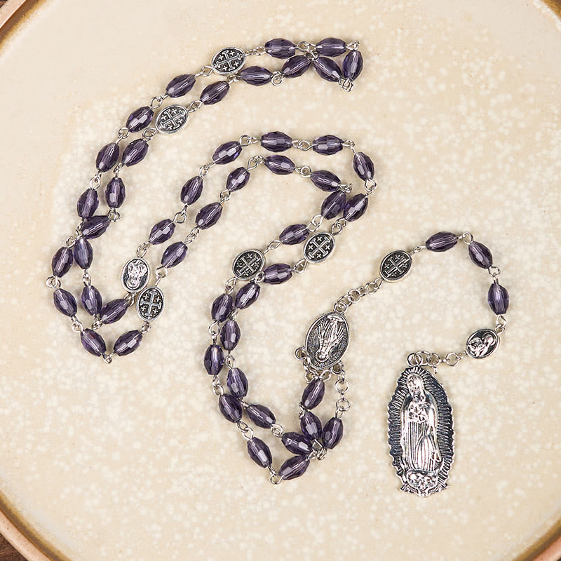 Christianartworkshop Wundertätige Medaille & Unsere Liebe Frau von Guadalupe, 6 x 8 mm, oval, violett, Kristalllegierung, Rosenkranz - image 3