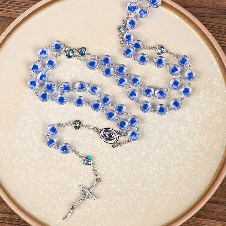 Christianartworkshop Rosenkranz mit Kette aus Acryllegierung, Unsere Liebe Frau und Kruzifix, 10 mm, Polyeder, Blau