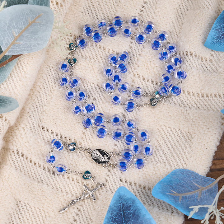 Christianartworkshop Rosenkranz mit Kette aus Acryllegierung, Unsere Liebe Frau und Kruzifix, 10 mm, Polyeder, Blau