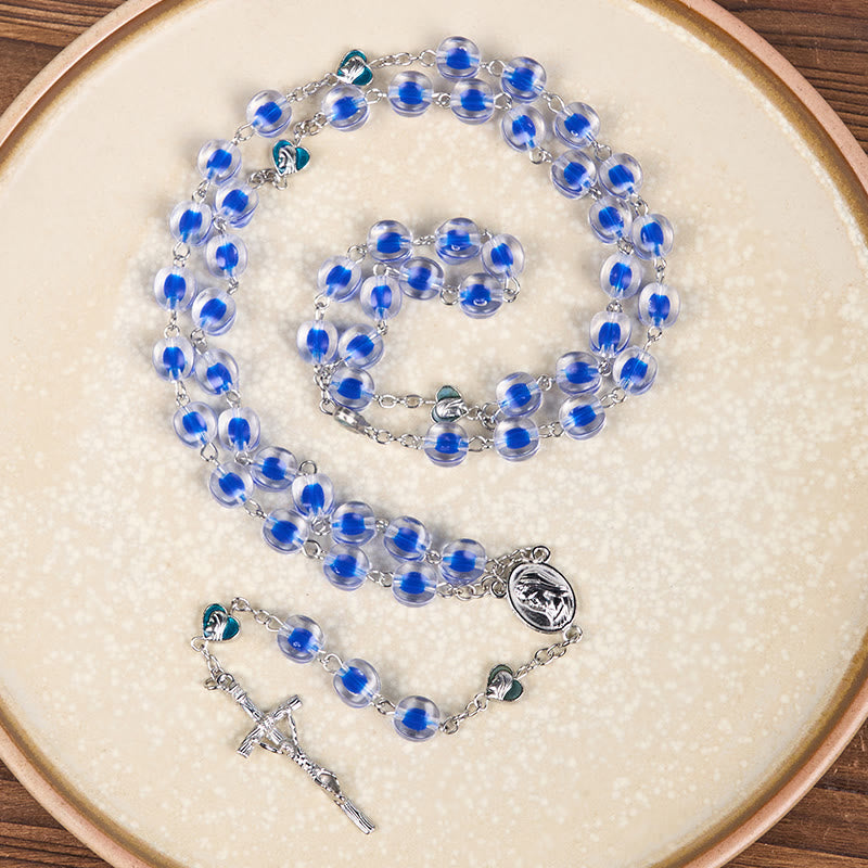 Christianartworkshop Rosenkranz mit Kette aus Acryllegierung, Unsere Liebe Frau und Kruzifix, 10 mm, Polyeder, Blau