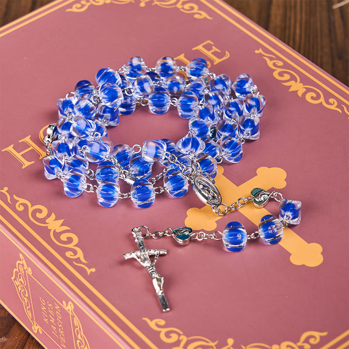 Christianartworkshop Rosenkranz mit Kette aus Acryllegierung, Unsere Liebe Frau und Kruzifix, 10 mm, Polyeder, Blau