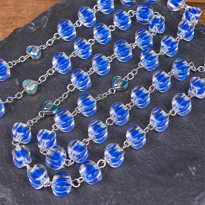 Christianartworkshop Rosenkranz mit Kette aus Acryllegierung, Unsere Liebe Frau und Kruzifix, 10 mm, Polyeder, Blau