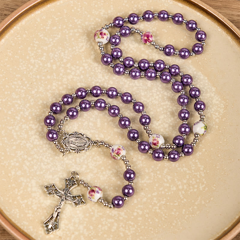 Christianartworkshop Wundertätige Medaille und Kruzifix aus 10 mm runden, mehrfarbigen Perlen/Keramik-Rosenkranz