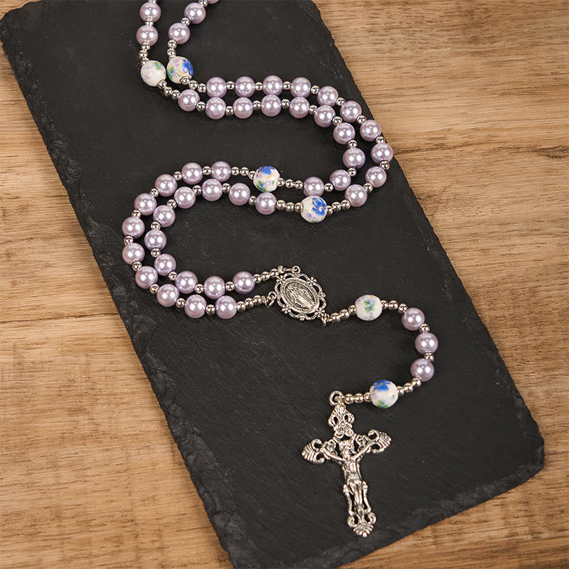 Christianartworkshop Wundertätige Medaille und Kruzifix aus 10 mm runden, mehrfarbigen Perlen/Keramik-Rosenkranz