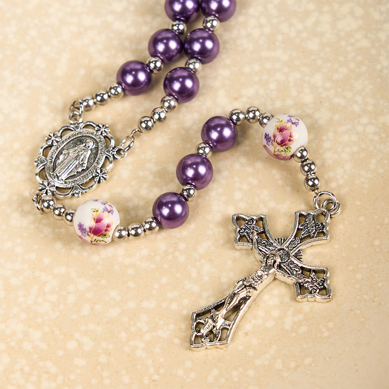 Christianartworkshop Wundertätige Medaille und Kruzifix aus 10 mm runden, mehrfarbigen Perlen/Keramik-Rosenkranz