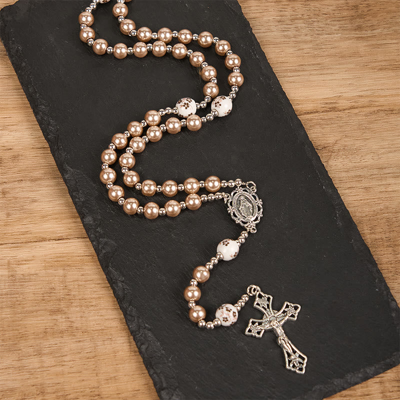 Christianartworkshop Wundertätige Medaille und Kruzifix aus 10 mm runden, mehrfarbigen Perlen/Keramik-Rosenkranz