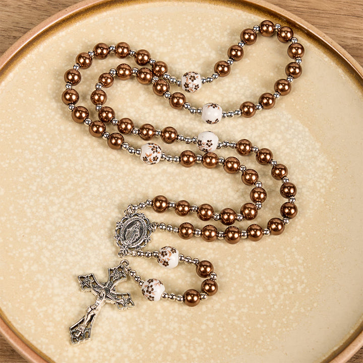 Christianartworkshop Wundertätige Medaille und Kruzifix aus 10 mm runden, mehrfarbigen Perlen/Keramik-Rosenkranz