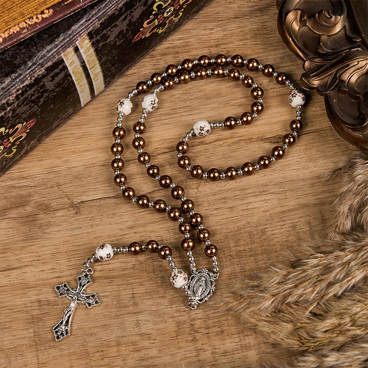 Christianartworkshop Wundertätige Medaille und Kruzifix aus 10 mm runden, mehrfarbigen Perlen/Keramik-Rosenkranz