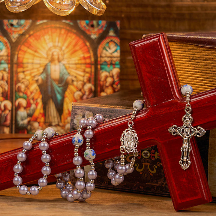 Christianartworkshop Wundertätige Medaille und Kruzifix aus 10 mm runden, mehrfarbigen Perlen/Keramik-Rosenkranz