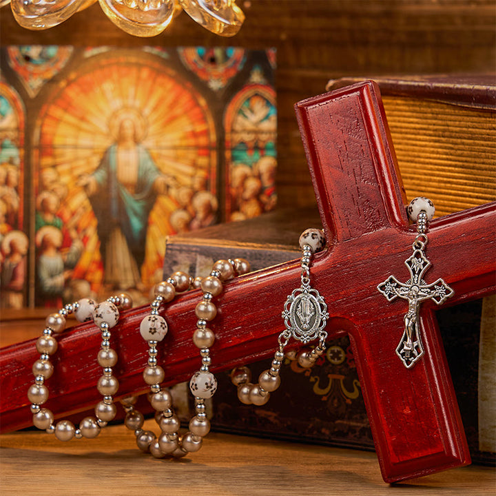 Christianartworkshop Wundertätige Medaille und Kruzifix aus 10 mm runden, mehrfarbigen Perlen/Keramik-Rosenkranz